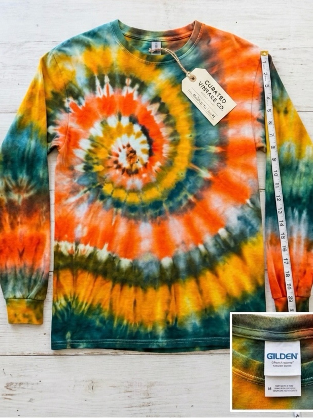 Gilden Long Tie Dye Sleeve Cotton Tee.
